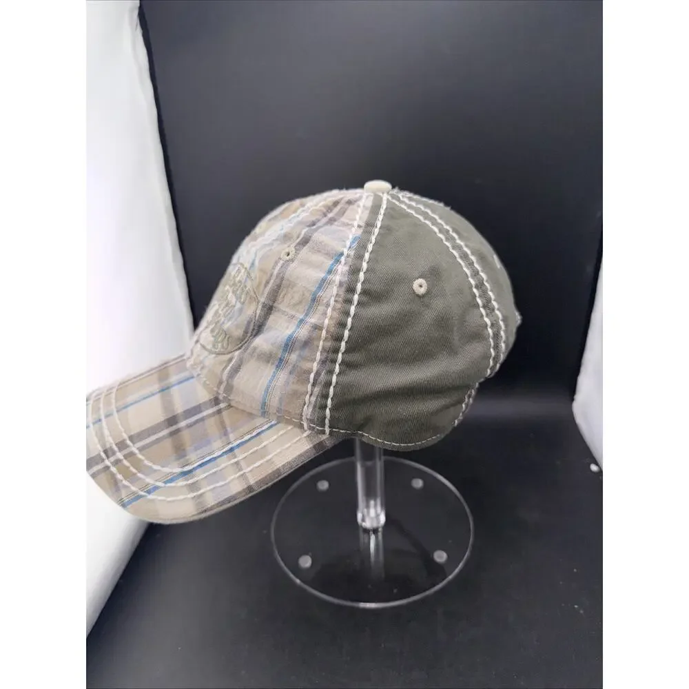 Bass Pro Shops Plaid Baseball Hat Brown Blue Adjustable Buckle Strap Cap